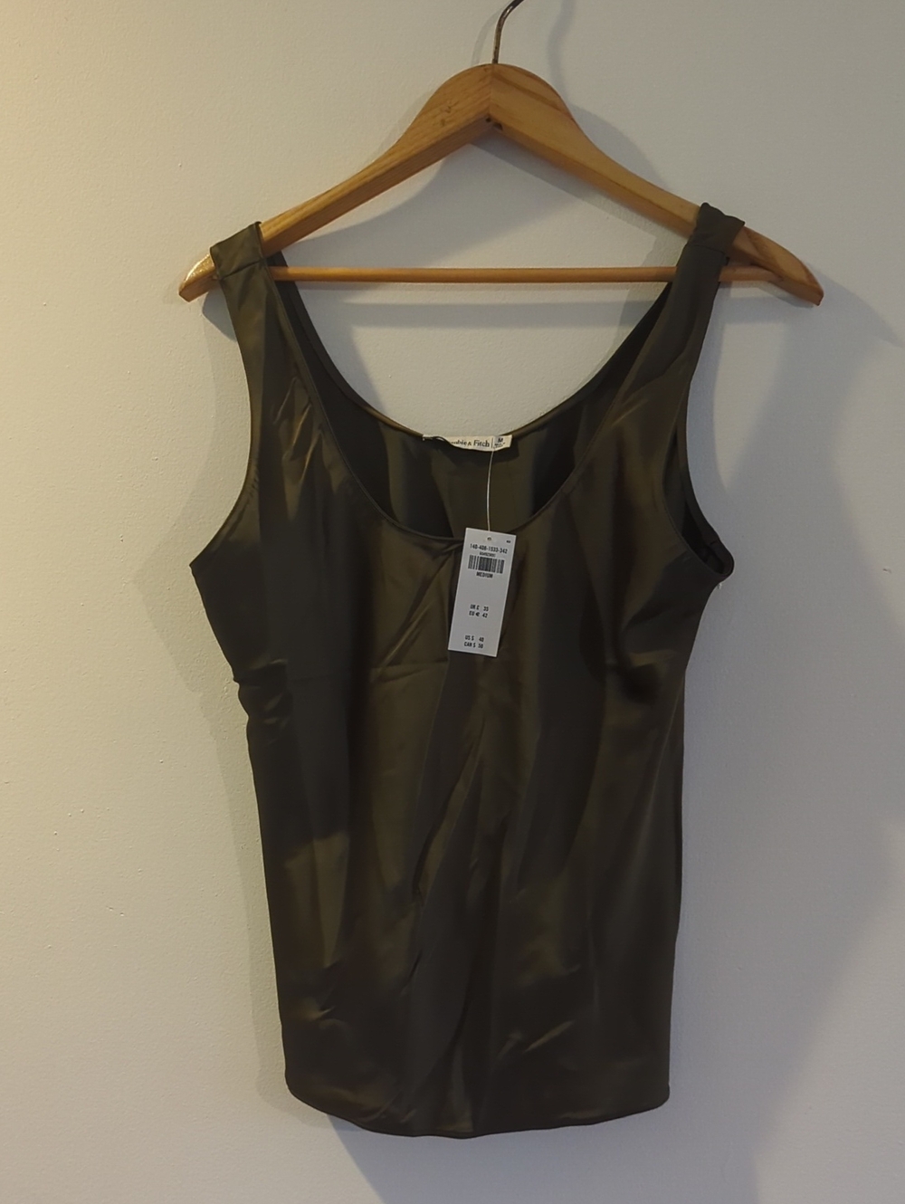 Abercrombie & Fitch Satin Scoop Tank in Olive